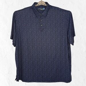 Roundtree & Yorke Polo Shirt Mens 2XB Blue Floral Performance Excellent Stretch